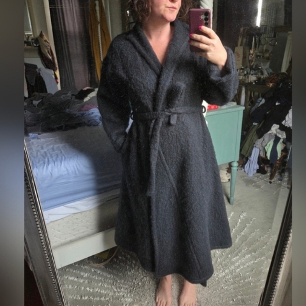 Black Wool-Blend Long Belted Coat - Women